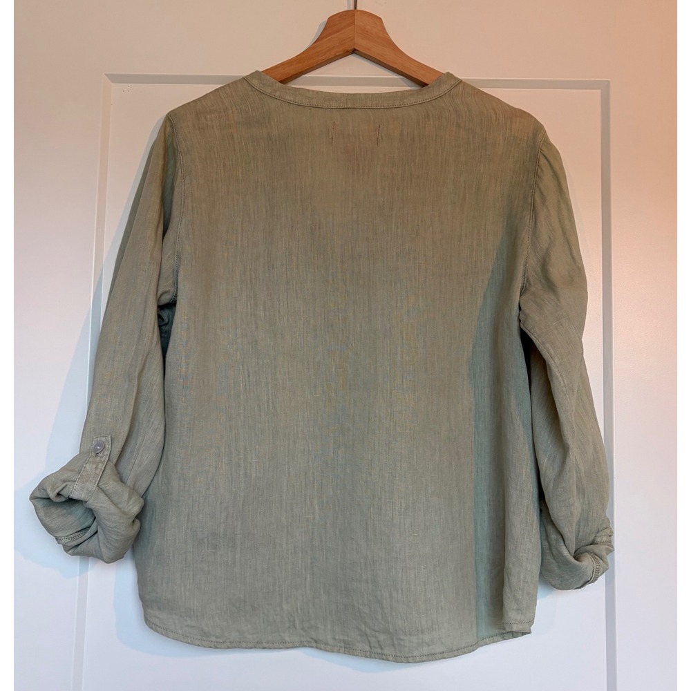 Isaac Mizrahi Womens Linen Roll Tab Relaxed Shirt Green Size M Coastal Summer - Picture 3 of 10